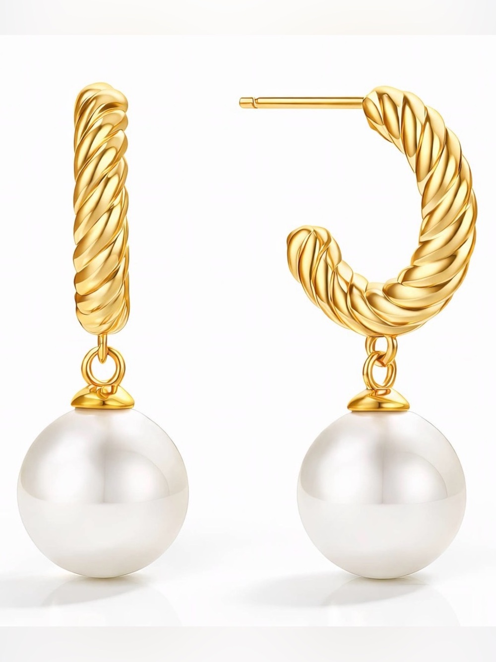 SMJ018 | Elegant Twisted Pearl Drop Hoop Earrings